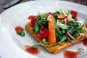 Sweet potato waffle, raw & cooked vegetable salad_14945535505_l
