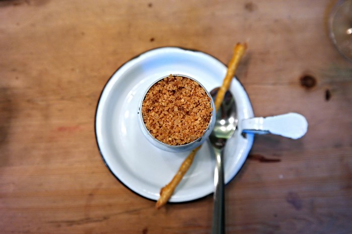 Stilton custard, hazelnut praline